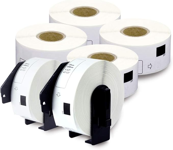 enKo - Compatible DK-1201 Standard Address 1-1/7" x 3-1/2" Replacement Labels, Compatible for Brother QL Label Printers [6 Rolls / 2400 Labels with 2 Refillable Cartridge Frame]