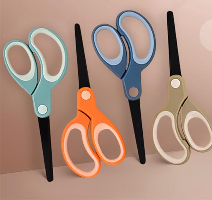 Non Stick All Purpose Titanium Coating Craft Scissors with Soft Grip, Blunt Tip Fabric Shears Kids Scissors for Office Home School, Left & Right Handed (1 Pack, Dark Blue)