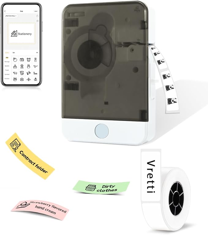 vretti Label Maker Machine with Tape, Mini Label Maker, Easy to use, Suitable for Multi-Types of Labels, A Good Home Helper,Clearly Prints for Organizing Office, Home, Kitchen, Schooll(Brown)