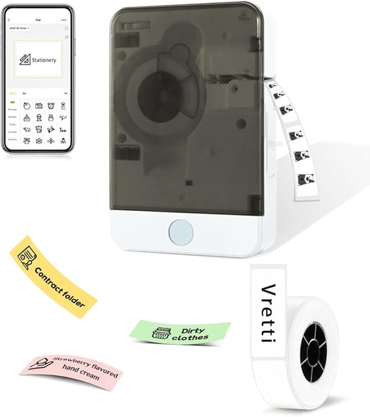 vretti Label Maker Machine with Tape, Mini Label Maker, Easy to use, Suitable for Multi-Types of Labels, A Good Home Helper,Clearly Prints for Organizing Office, Home, Kitchen, Schooll(Brown)