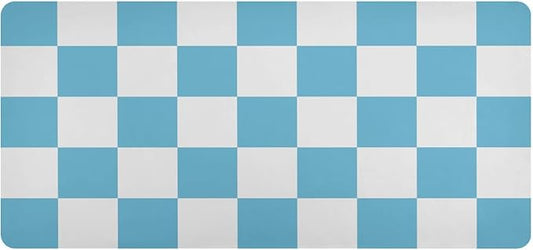 Mouse Pad Desk Mat Leather Desk Pad Large Gaming Desk Cover Protector Mat for Keyboard Computer Laptop Office Waterproof 47.2 x 23.6 Inch Checkered Blue and White