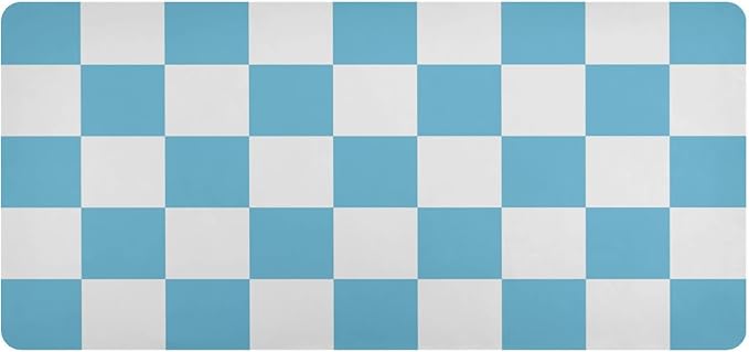 Mouse Pad Desk Mat Leather Desk Pad Large Gaming Desk Cover Protector Mat for Keyboard Computer Laptop Office Waterproof 35.4 x 16.5 Inch Checkered Blue and White