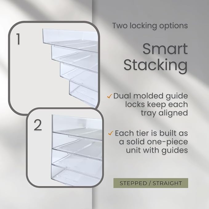 Acrimet Stackable Letter Tray, 4 Tier Front Load Desktop File Organizer, A4 Letter Size, Plastic, Clear Crystal
