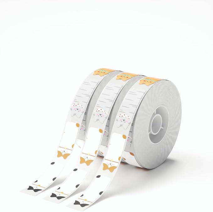 NIIMBOT D11 Label Maker Tape 3 Rolls Adhesive Cute Cat Label Paper 0.47" X 1.57" (12 X 40mm) 160 Labels/Roll, Compatible for NIIMBOT D11 D110 Label Printer, 3-Roll