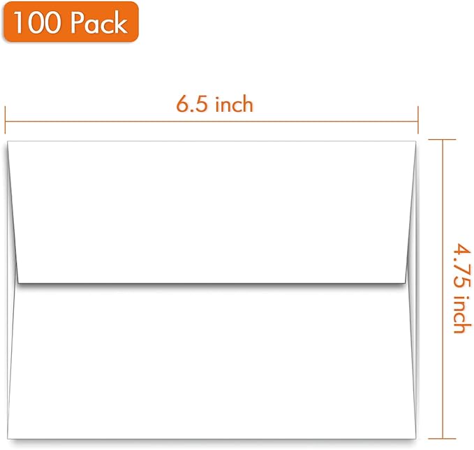 A6 White Envelopes 4X6 100 Pack - Quick Self Seal,For 4x6 Cards| Perfect for Weddings, Invitations, Photos, Graduation, Baby Shower| 6.5 x 4.75 Inches (A6)
