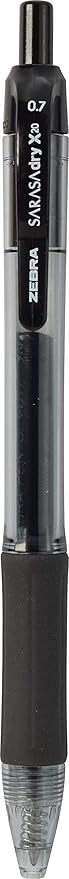 Zebra Pen Sarasa Dry X20 Retractable Gel Pens, 0.7mm Medium Point, Assorted Black/Blue/Red Ink Colors with Rapid Dry Ink Technology, Ideal for Office Supplies and School Supplies, 24-Pack (14680)