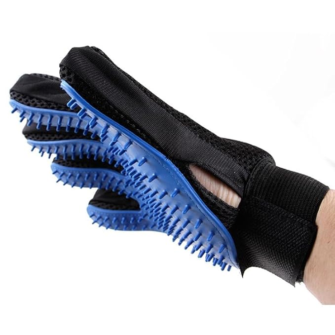 Efficient Pet Grooming Glove - Gentle Shedding Brush for Dogs, Cats, Horses, & more with Long & Short Hair - Right Hand Only (Blue)