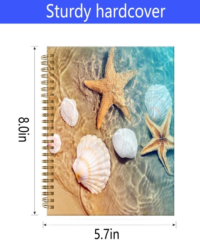 Spiral Journal Notebook,A5 Hardcover Lined Journals for Women Girl 6 x 8.3 in,120 Pages Thick Paper,Cute College Ruled Writing Notebook for Gifts Office Work School(Starfish Seashell)