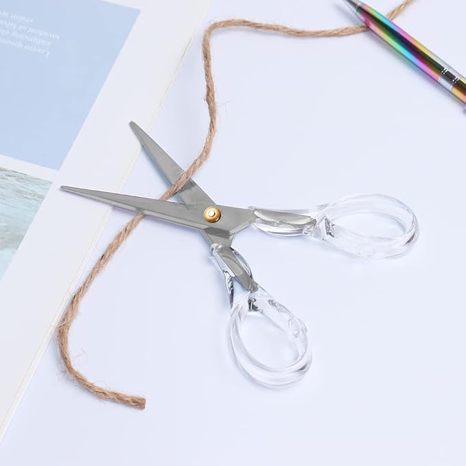 Gold Scissors, Stainless Steel Blade with Acrylic Handle, All Purpose Scissor for Office, School, Home, Fabric Shears, Tijeras (6.3" Silver)