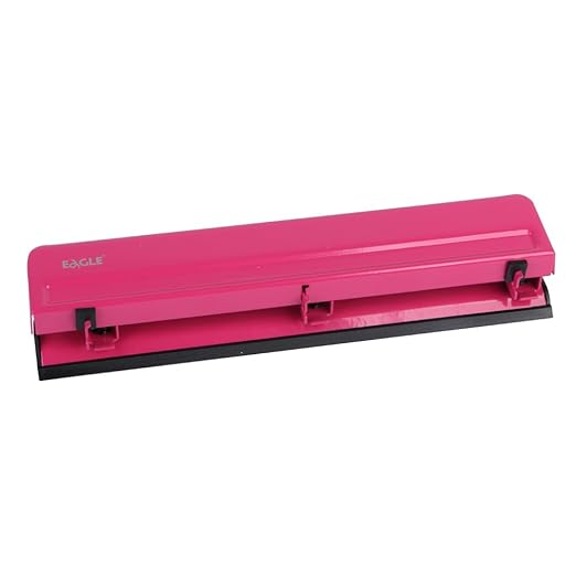 Eagle Desktop 3 Hole Punch, Paper Puncher, Heavy Duty,12 Sheet Capacity, Metal (Deep Pink)