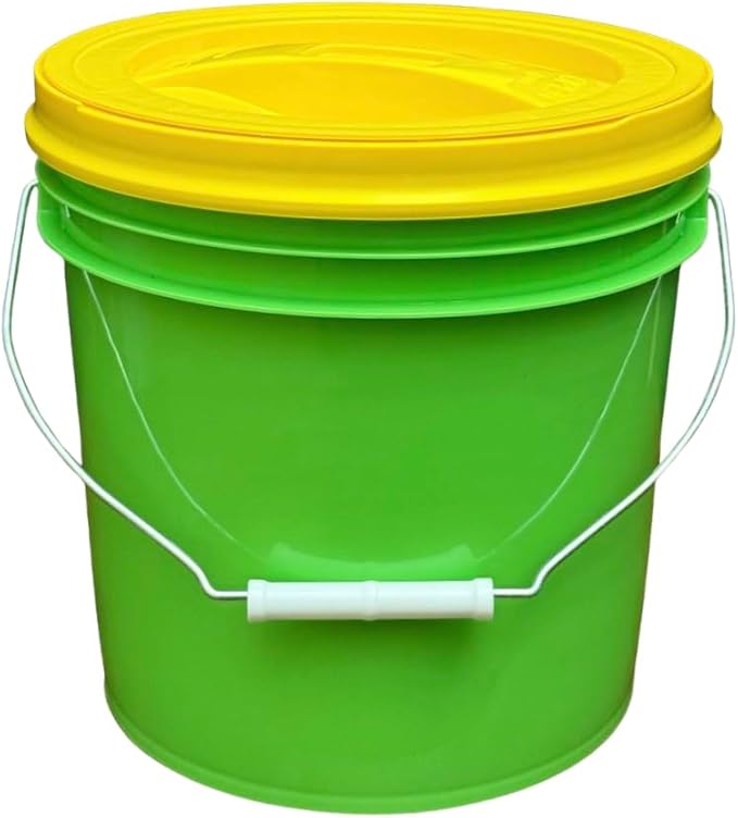House Naturals 2 Gallon Food Grade - BPA Free Made in USA Buckets Lime Color pails with Screw On Gasket Lids (5, Lime - Yellow lids)