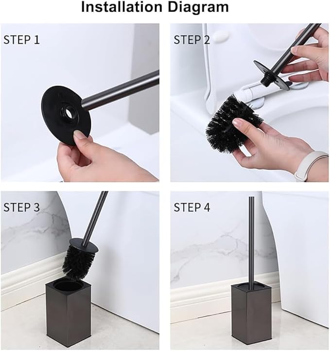 Freestanding Toilet Brush and Holder Set Stainless Steel Toilet Bowl Cleaners Square Modern Toilet Brush Heavy Duty Bathroom Accessories (Brushed Silver)