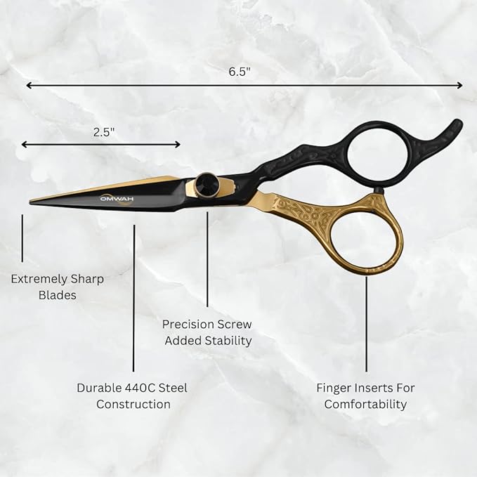 OMWAH - Professional 7.5" Hair Shear Made of Premium 440c Japanese Steel Scissors for Barbers and Salon Extreme Sharp Hair Scissors