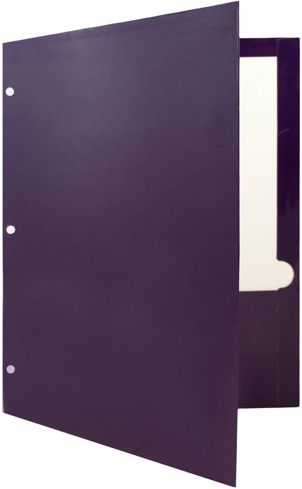 JAM PAPER Laminated Two Pocket Glossy 3 Hole Punch School Folders - Letter Size - High Gloss Purple - Bulk 50/Box