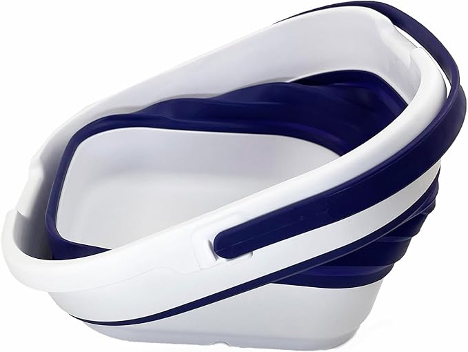 SAMMART 9.5L (2.5 Gallon) Collapsible Rectangular Handy Bucket (White/Navy Blue (Set of 2))