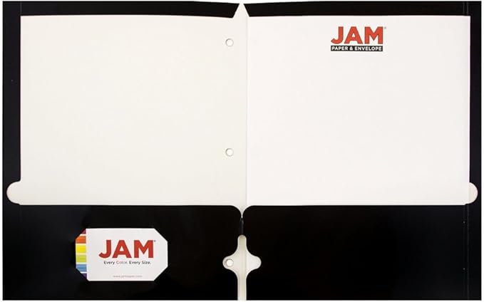 JAM PAPER Laminated Two Pocket Glossy 3 Hole Punch School Folders - Letter Size - High Gloss Black - Bulk 100/Box