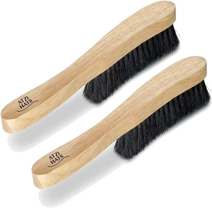 Hat Brush Clothes Brush for Suits Lint Brush Felt Cowboy Hat Cleaner Suit Brush Laundress Lint Roller Wool Cashmere Velvet Furniture Pet Hair Cleaning Kit 100% Horsehair Bristle - 2 Pack