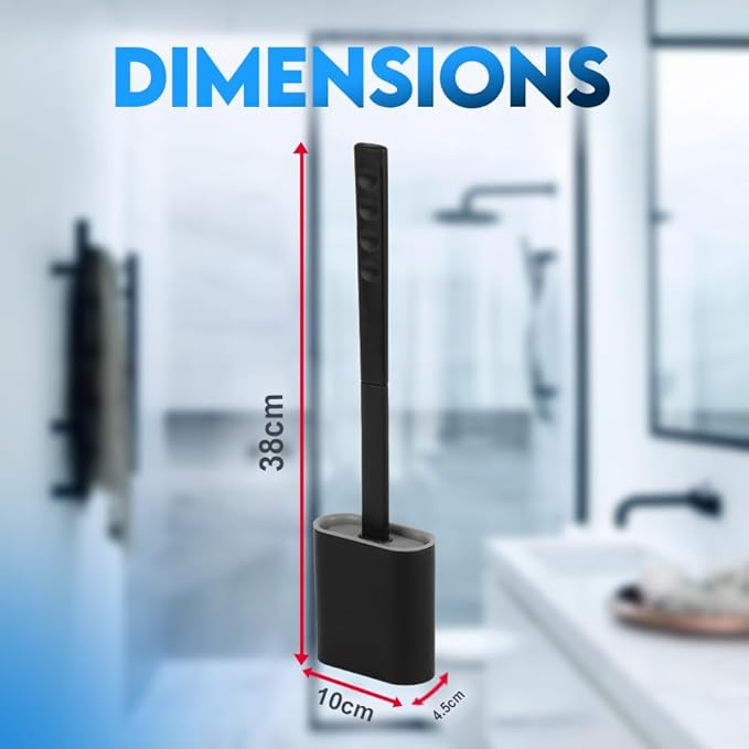 Toilet Brush Silicone and Holder Set – Pack of 4 Wall Mounted Toilet Brush Black – Long Non-Slip Handle, Flexible Bristles for Easy Cleaning – Modern Toilet Scrubber Brush