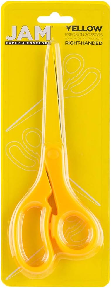 JAM PAPER Multi-Purpose Precision Scissors - 8 Inch - Yellow - Ergonomic Handle & Stainless Steel Blades - Sold Individually