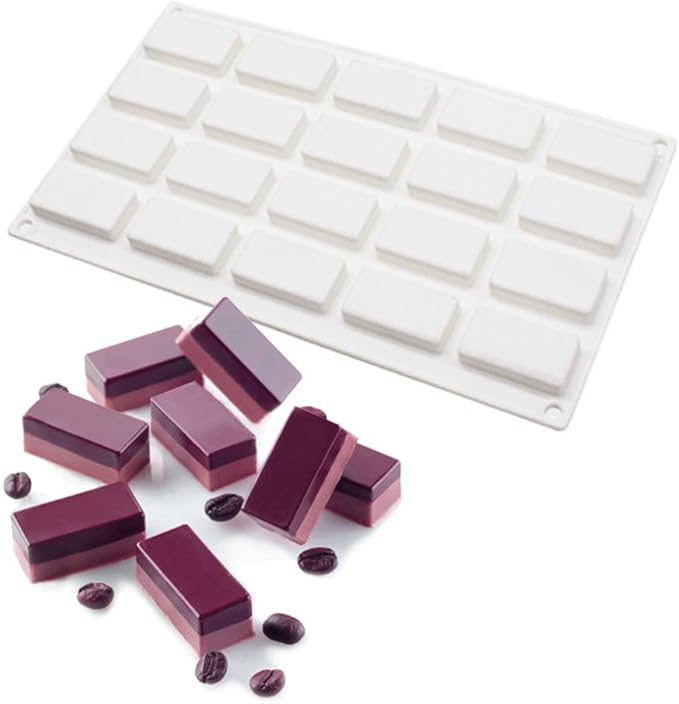 20 Cavity Rectangle Silicone Mold Soap Mold Candy Making Mold Cake Decorating Tools Chocolate Baking Mold Jelly Ice Tray Mould (Rectangle I_11.8 X6.8 X0.48 inch)