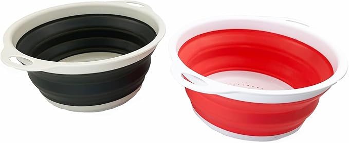 SAMMART 2.6L (0.68 Gallon) Collapsible Tub - Foldable Dish Tub - Portable Washing Basin - Space Saving (Coral Pink+Washed Black, 2)