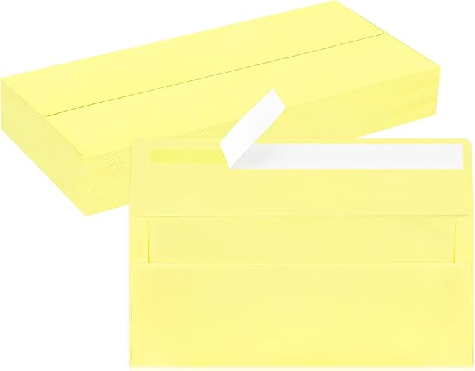 50 Pack #10 Business Envelopes, Light Yellow Standard Envelopes Self Seal, Letter Size Mailing Envelopes for Checks Letters Invoices Christmas Birthday Graduation Wedding, 4 1/8 x 9 1/2 Inch