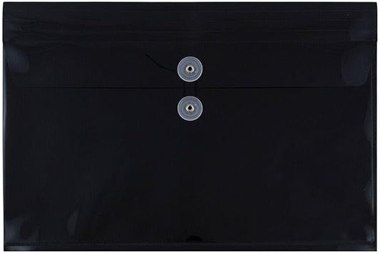 JAM PAPER Plastic Envelopes with Button & String Tie Closure - Legal Booklet - 9 3/4 x 14 1/2 - Black - 3/Pack