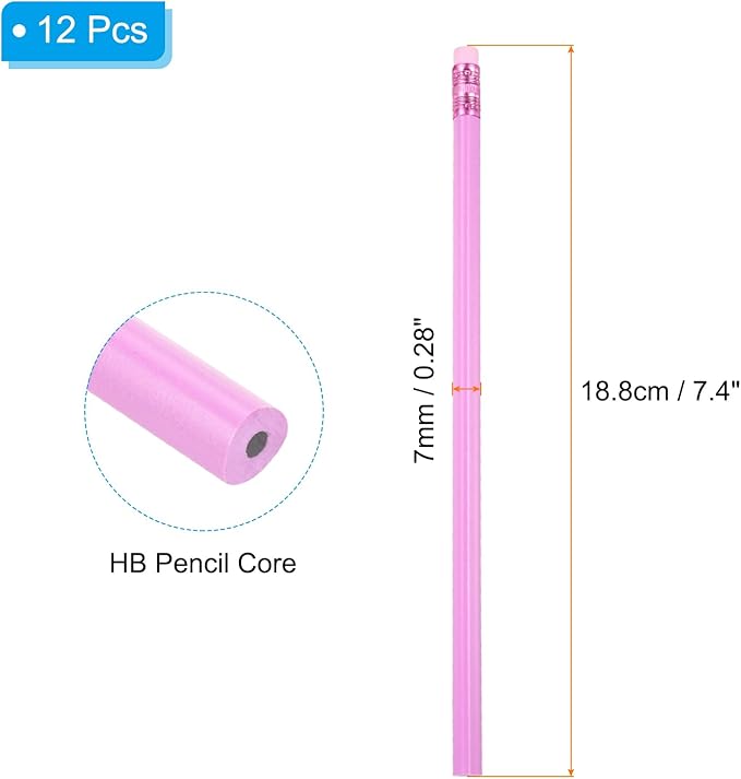 PATIKIL Round Pencils, 12 Pcs Triangle HB Graphite Pencil Wooden Pencils with Eraser for Classroom Office Writing Drawing Supplies, Red