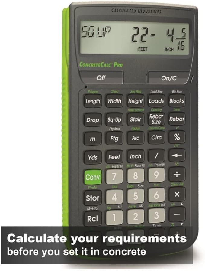 Calculated Industries 4225 ConcreteCalc Pro Advanced Feet-Inch-Fraction, Metric Construction-Math Calculator Tool for Concrete, Masonry, Paving Contractors and Estimators