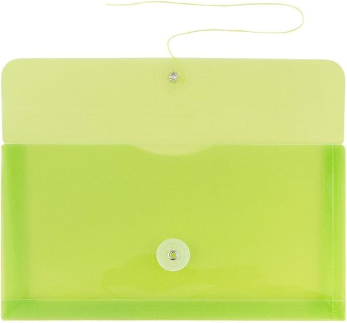 JAM PAPER Plastic Envelopes with Button & String Tie Closure - #10 Business Booklet - 5 1/4 x 10 - Lime Green - 3/pack