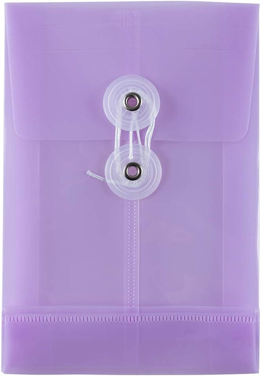 JAM PAPER Plastic Envelopes with Button & String Tie Closure - 4 1/4 x 6 1/4 - Lilac Purple - 12/Pack