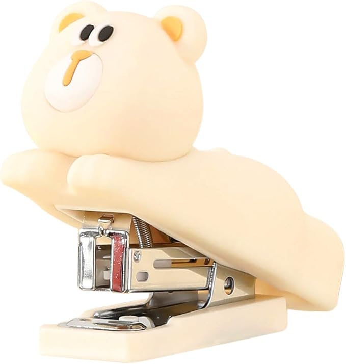 Honagu Mini Cute Animal Stapler with Staples, Cartoon Stereoscopic Silicone (PVC) Stapler, Labor-Saving Office Supplies for Students Kids (Milky White Bear)