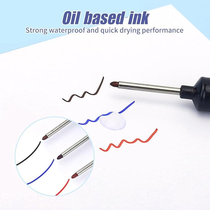 5PCS Long Head Deep Hole Marker Pens, 20mm Deep Reach Long Nose Markers, 45mm Permanent Markers Carpenter Ink Marker Pens, Waterproof Construction Markers Marking Tool, Metal Marking Pen (Mix A 6PCS)