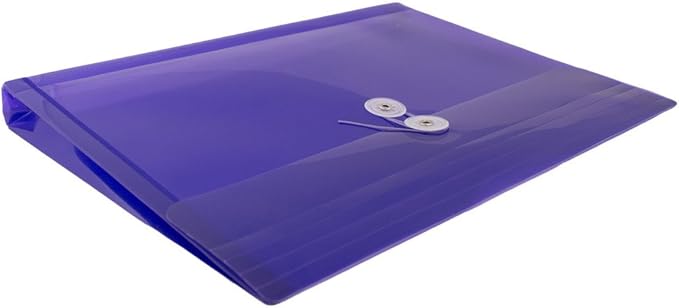 JAM PAPER Plastic Envelopes with Button & String Tie Closure - Letter Booklet - 9 3/4 x 13 - Purple - 12/Pack