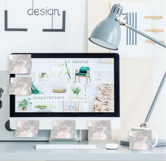 2 Pack Sticky Notes 3x3 Inches, Bright Cute Strong Sticking Power, Easy to Post for Home, Office, 80sheets/Pads, Pink Gold Marble