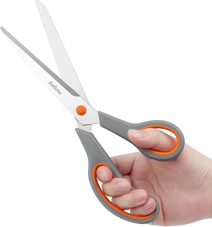 Scissors Set of 4, Premium Stainless Steel Razor Blades, Ergonomic Semi-Soft Rubber Grip, Suitable for School, Office and Family Daily Use, 9.6''/8.5''/6.4"/5.4", Orange&Gray