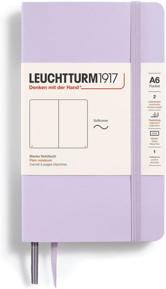 LEUCHTTURM1917 - Notebook Softcover Pocket A6-123 Numbered Pages for Writing and Journaling (Plain, Lilac)