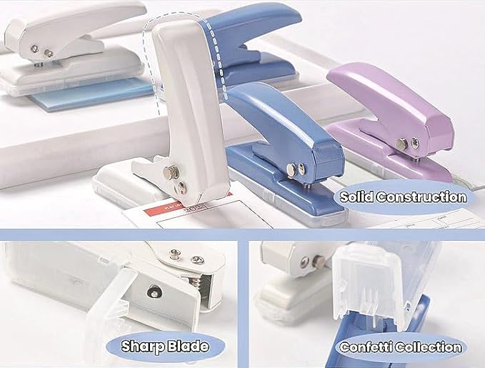 Heavy Duty Single Hole Punch, 40 Sheets Capacity Hole Puncher Single Small Hole Punch One Hole Puncher for Crafts Paper Cards Tags Scrapbook-1/4 inch Hole, Purple