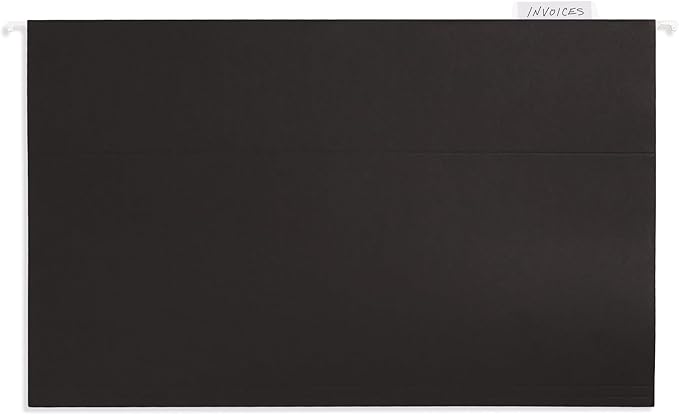 25 Blue Summit Supplies Legal Size Hanging File Folders - Black Hanging File Folders for Filing Cabinet, Durable 11 pt Paper with Plastic Tabs and Inserts, Black Legal Size Hanging Folders