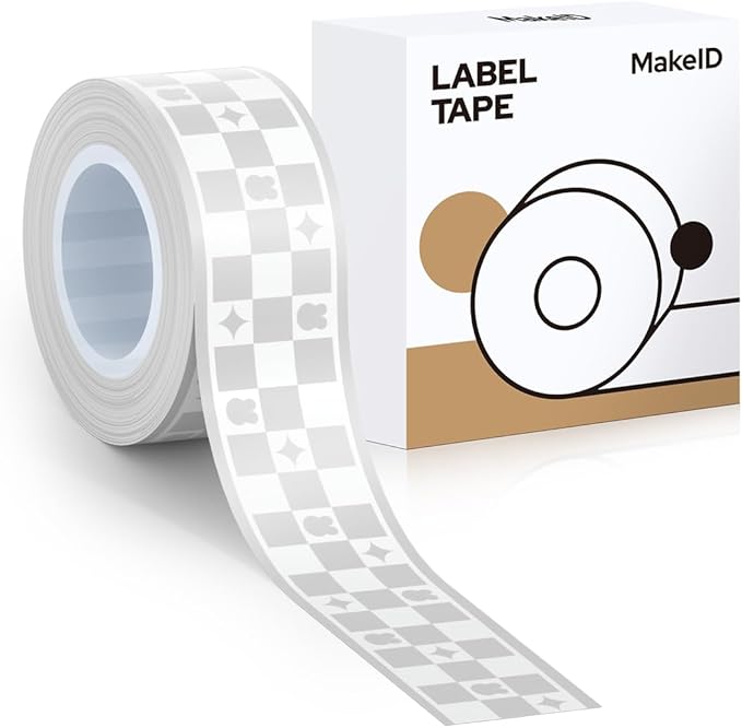 MakeID E1 Q1 Label Maker Tape Refills, 16mm x 4m (0.63" x 13') Continuous Sticker Thermal Laminated Waterproof Self-Adhesive Multipurpose Labeling Tape Replacement