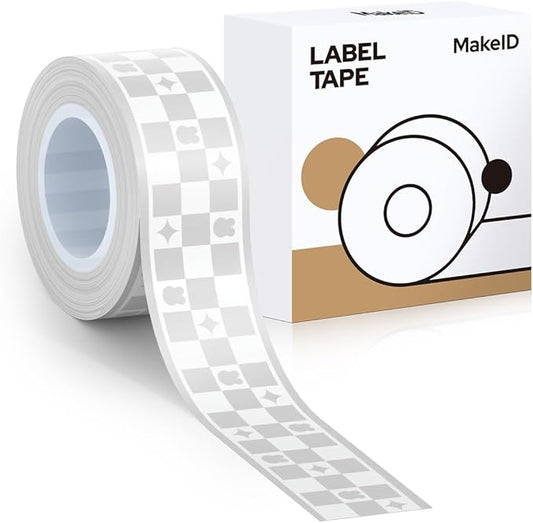 MakeID E1 Q1 Label Maker Tape Refills, 16mm x 4m (0.63" x 13') Continuous Sticker Thermal Laminated Waterproof Self-Adhesive Multipurpose Labeling Tape Replacement