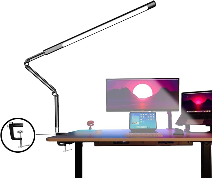Aluminum LED Desk Lamp with Super Long Arm, Adjustable Nails Light for Desk, Pro Nail Desk Lamp with 2 in 1 clamp, Suitable fo Nail Beauty, Home Office,Workshop,Reading (Matte Black)