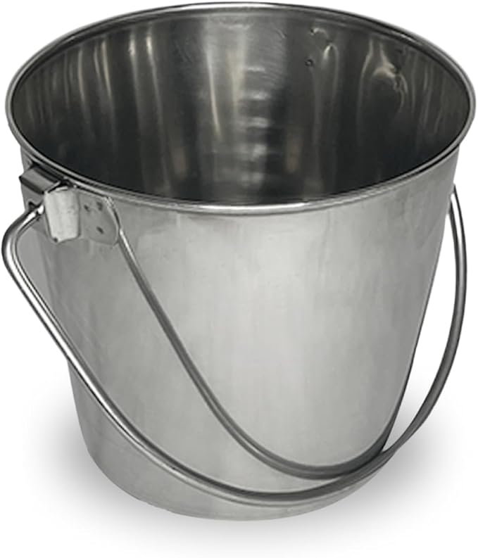 Heavy Stainless Steel Round Bucket, 4 Quart | Durable Food & Water Pail for Dogs, Cats, Kennels, Cages and Critter Crates | Multi-Purpose Bucket