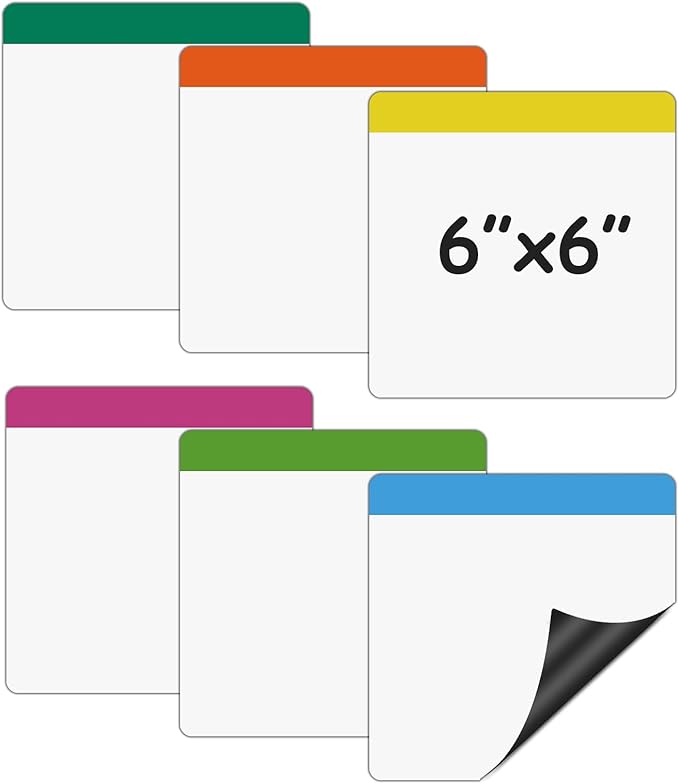 Dry Erase Magnetic Message Pads 6x6 for Office,Sticky Notes Magnets as Teacher Essentials for Classroom,Pack 6