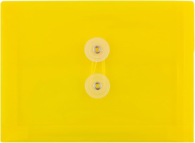 JAM PAPER Plastic Envelopes with Button & String Tie Closure - Index Size - 5 1/2 x 7 1/2 - Yellow - 12/Pack