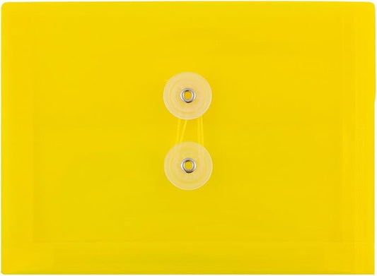JAM PAPER Plastic Envelopes with Button & String Tie Closure - Index Size - 5 1/2 x 7 1/2 - Yellow - 12/Pack