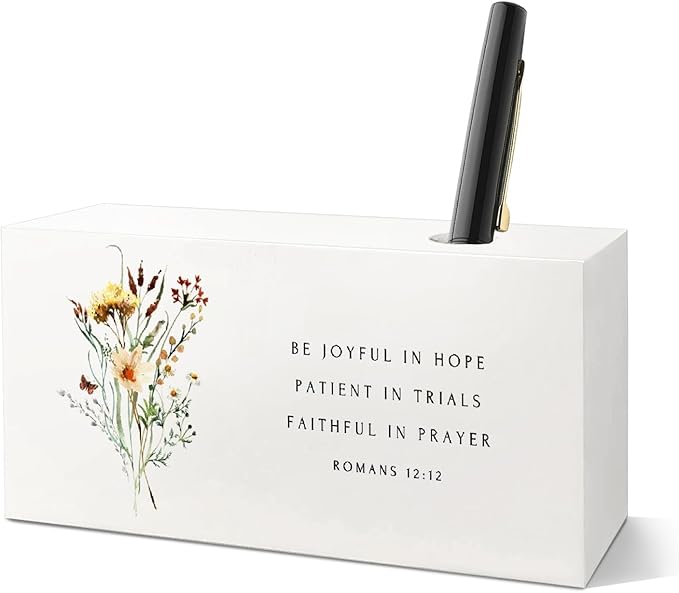 SNNDER Floral Christian Single Pen holder for Desk, Christian Religious Gifts for Women, Romans 12:12 Bible Verses Fountain Pen Holder for Home Office Desk Accessories
