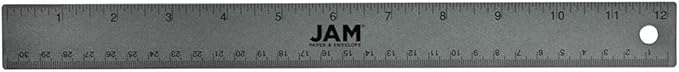 JAM PAPER Strong Aluminum Ruler - 12 Inch - Metal Ruler with Non-Skid Cork Backing - Grey Metallic - Sold Individually