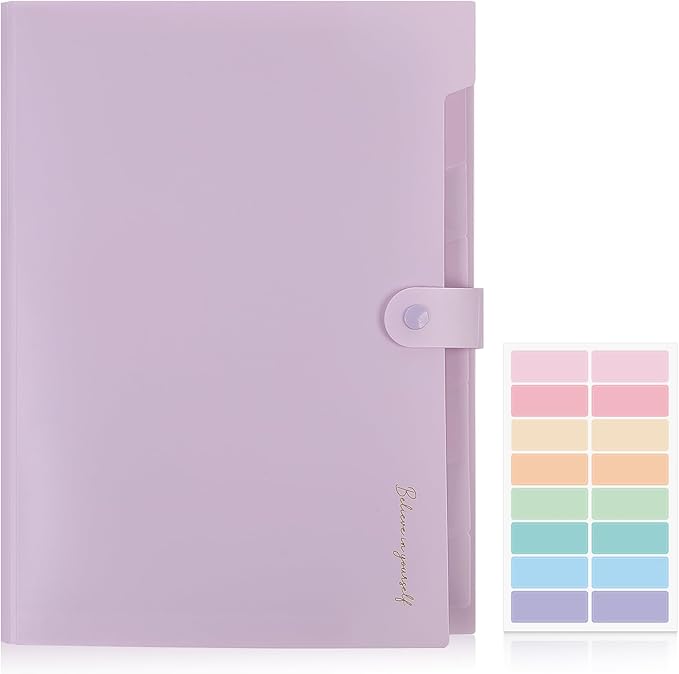 SKYDUE Expanding File Folder, Accordion File Organizer with 8 Pocket & Inner Card Pocket, Expandable Document Paper Receipt Holder for School Office Hospital, Letter/A4 Size Purple