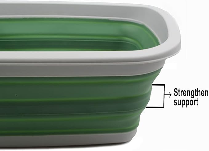 SAMMART 10L (2.6 Gallon) Collapsible Tub-Foldable Dish Tub-Portable Washing Basin-Space Saving Plastic Washtub (Grey/Dark Sea Green, 1)